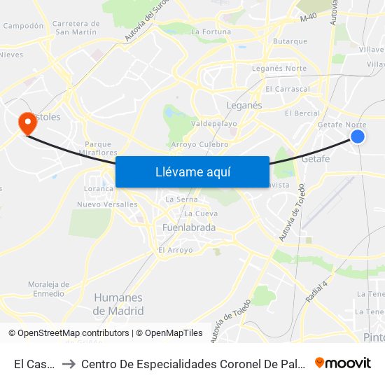 El Casar to Centro De Especialidades Coronel De Palma map