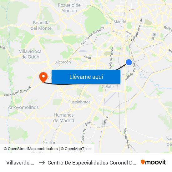 Villaverde Bajo to Centro De Especialidades Coronel De Palma map