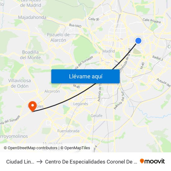 Ciudad Lineal to Centro De Especialidades Coronel De Palma map