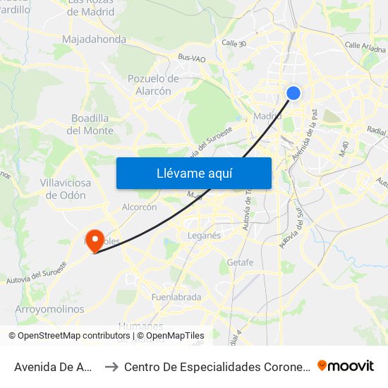 Avenida De América to Centro De Especialidades Coronel De Palma map