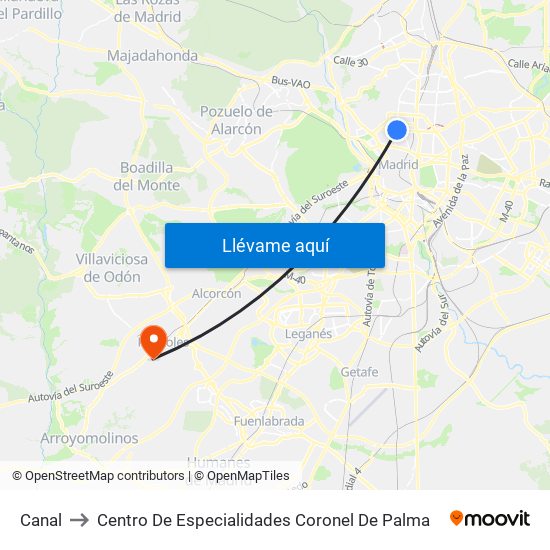 Canal to Centro De Especialidades Coronel De Palma map