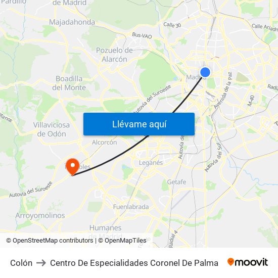 Colón to Centro De Especialidades Coronel De Palma map