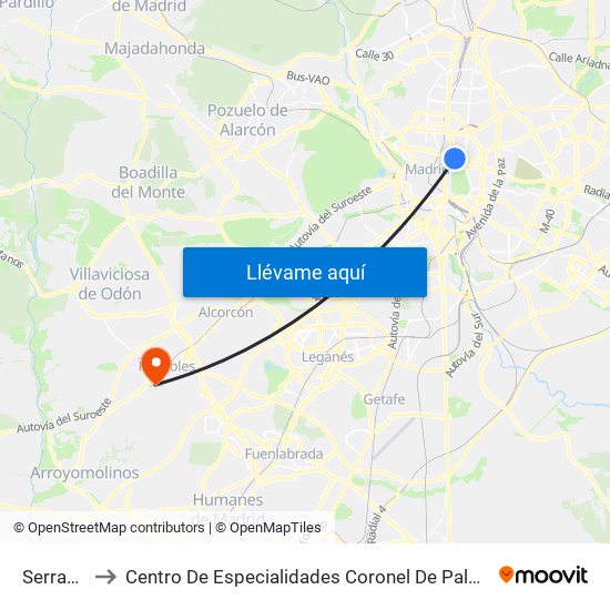 Serrano to Centro De Especialidades Coronel De Palma map