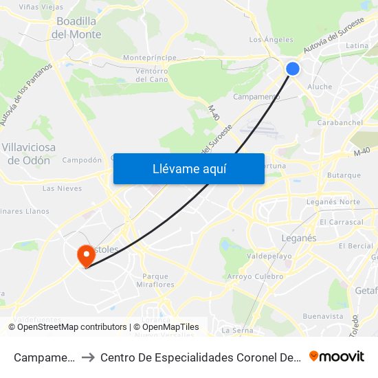 Campamento to Centro De Especialidades Coronel De Palma map