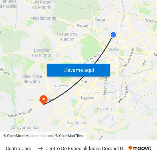 Cuatro Caminos to Centro De Especialidades Coronel De Palma map
