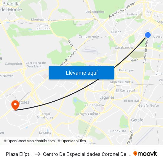 Plaza Elíptica to Centro De Especialidades Coronel De Palma map