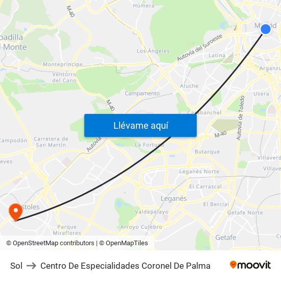 Sol to Centro De Especialidades Coronel De Palma map