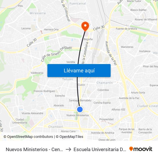 Nuevos Ministerios - Centro Comercial to Escuela Universitaria De Enfermería map