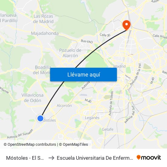 Móstoles - El Soto to Escuela Universitaria De Enfermería map