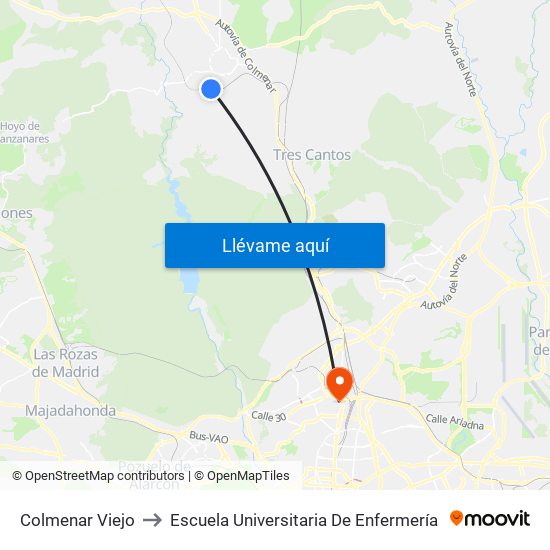 Colmenar Viejo to Escuela Universitaria De Enfermería map