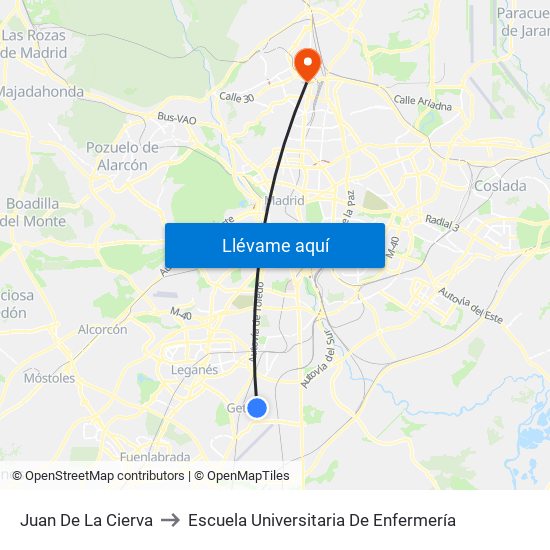 Juan De La Cierva to Escuela Universitaria De Enfermería map