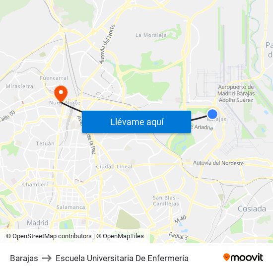 Barajas to Escuela Universitaria De Enfermería map