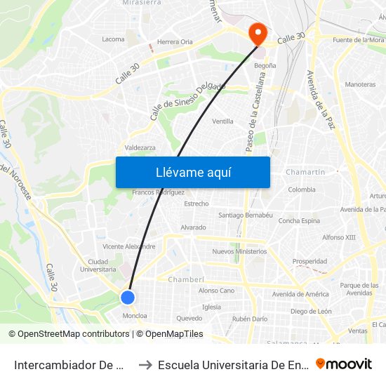 Intercambiador De Moncloa to Escuela Universitaria De Enfermería map