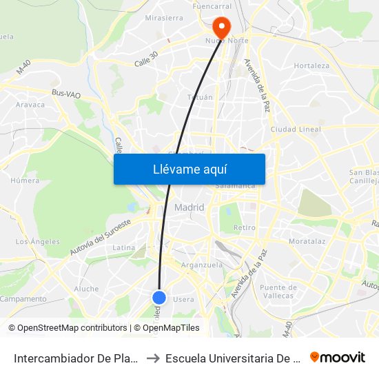 Intercambiador De Plaza Elíptica to Escuela Universitaria De Enfermería map
