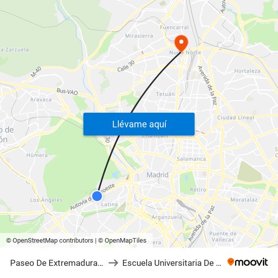 Paseo De Extremadura - El Greco to Escuela Universitaria De Enfermería map