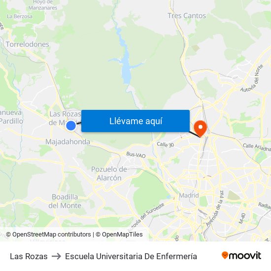 Las Rozas to Escuela Universitaria De Enfermería map