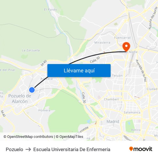 Pozuelo to Escuela Universitaria De Enfermería map