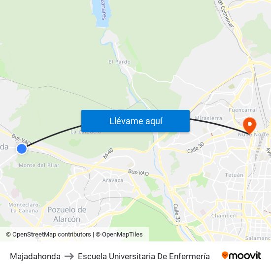 Majadahonda to Escuela Universitaria De Enfermería map