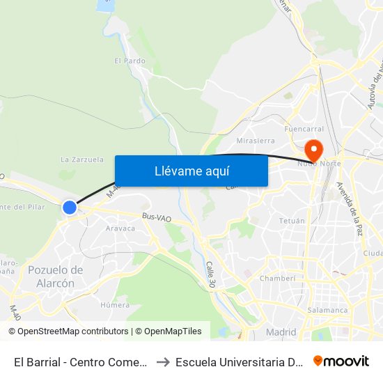 El Barrial - Centro Comercial Pozuelo to Escuela Universitaria De Enfermería map