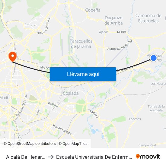 Alcalá De Henares to Escuela Universitaria De Enfermería map