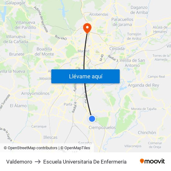 Valdemoro to Escuela Universitaria De Enfermería map