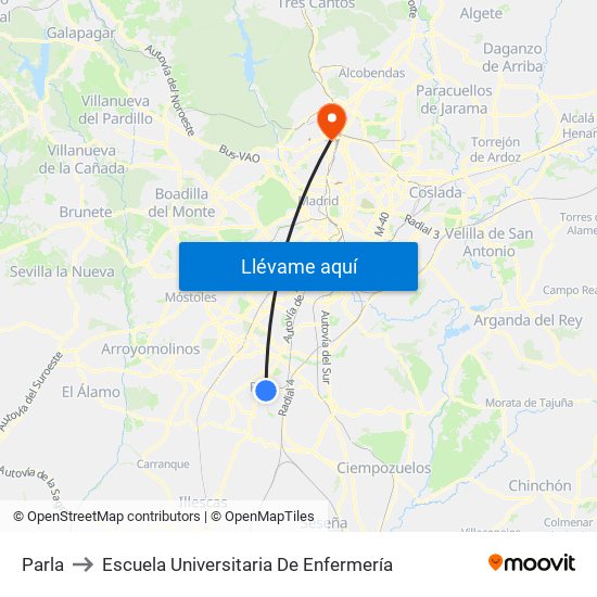 Parla to Escuela Universitaria De Enfermería map