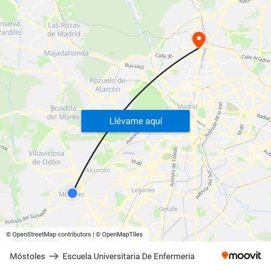 Móstoles to Escuela Universitaria De Enfermería map