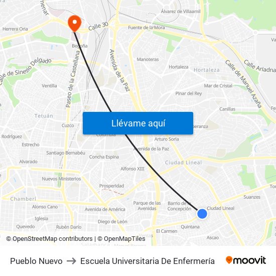 Pueblo Nuevo to Escuela Universitaria De Enfermería map