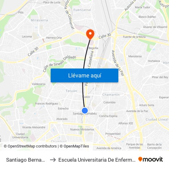 Santiago Bernabéu to Escuela Universitaria De Enfermería map