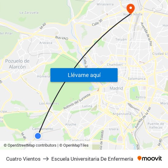 Cuatro Vientos to Escuela Universitaria De Enfermería map