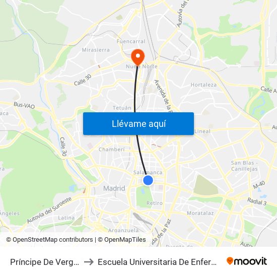 Príncipe De Vergara to Escuela Universitaria De Enfermería map