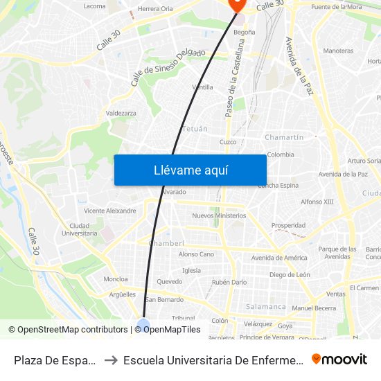 Plaza De España to Escuela Universitaria De Enfermería map