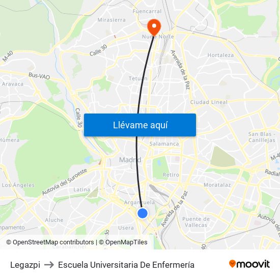 Legazpi to Escuela Universitaria De Enfermería map