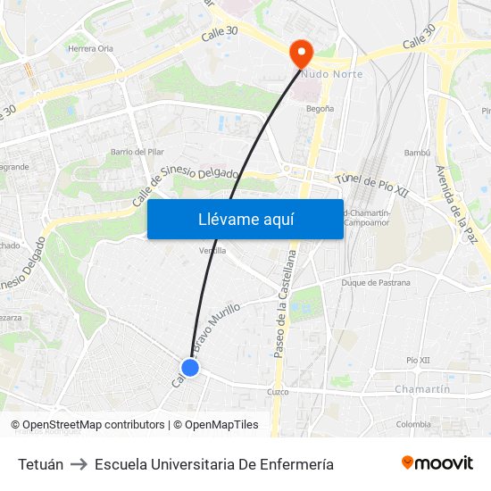 Tetuán to Escuela Universitaria De Enfermería map