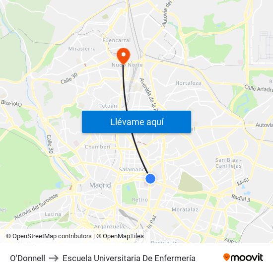 O'Donnell to Escuela Universitaria De Enfermería map
