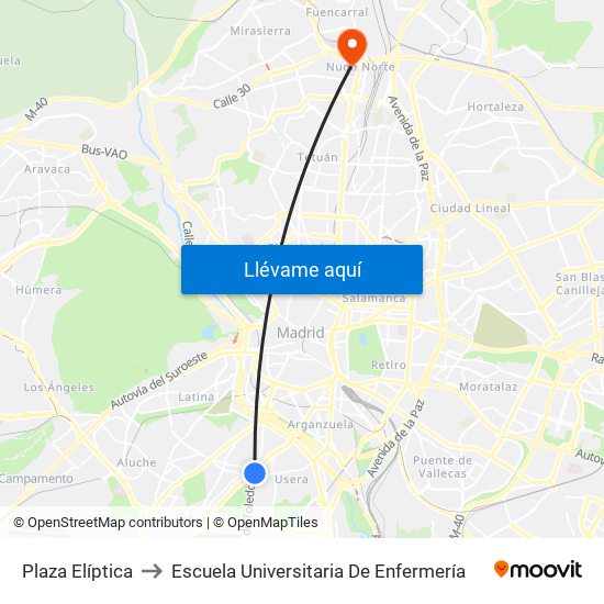 Plaza Elíptica to Escuela Universitaria De Enfermería map