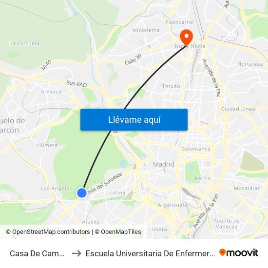 Casa De Campo to Escuela Universitaria De Enfermería map