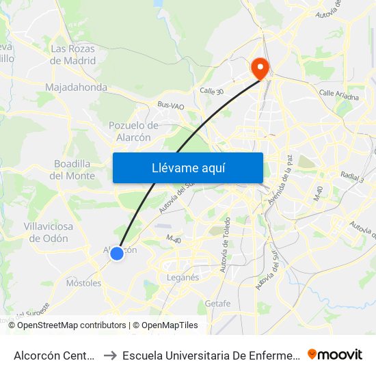 Alcorcón Central to Escuela Universitaria De Enfermería map