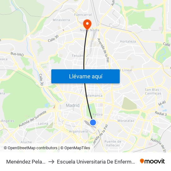 Menéndez Pelayo to Escuela Universitaria De Enfermería map