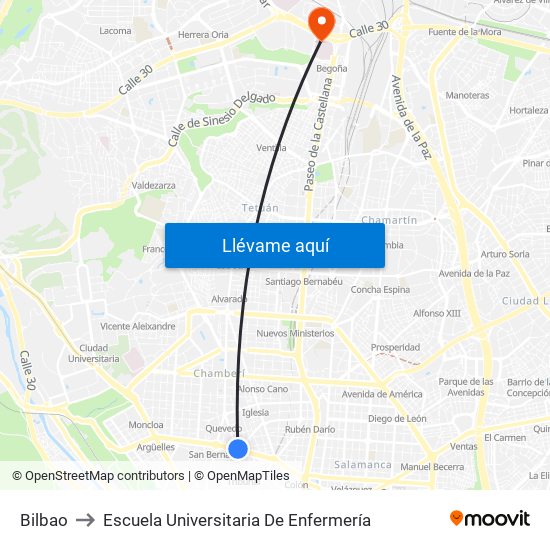 Bilbao to Escuela Universitaria De Enfermería map