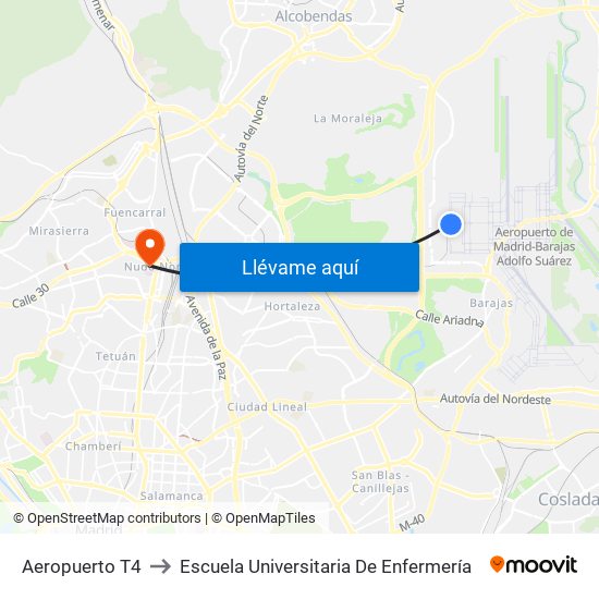 Aeropuerto T4 to Escuela Universitaria De Enfermería map