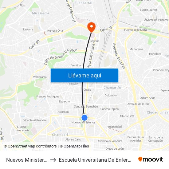 Nuevos Ministerios to Escuela Universitaria De Enfermería map