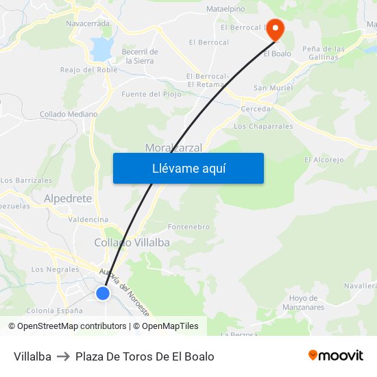 Villalba to Plaza De Toros De El Boalo map