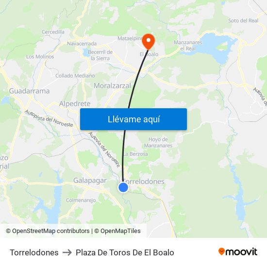 Torrelodones to Plaza De Toros De El Boalo map