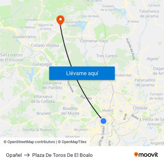 Opañel to Plaza De Toros De El Boalo map