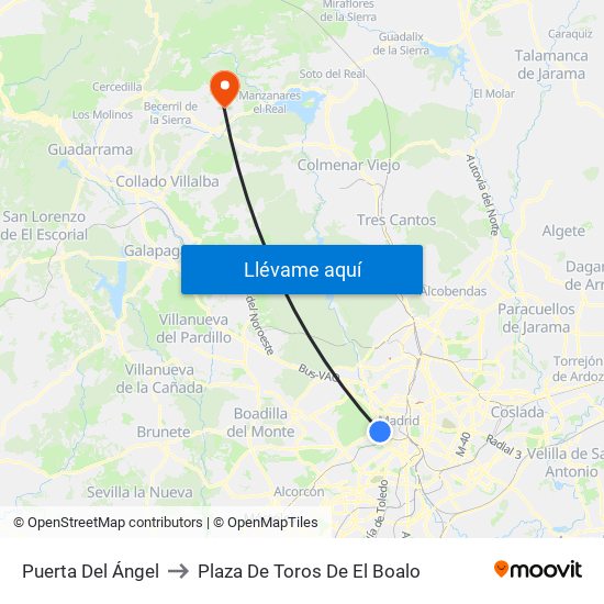 Puerta Del Ángel to Plaza De Toros De El Boalo map