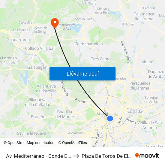 Av. Mediterráneo - Conde De Casal to Plaza De Toros De El Boalo map