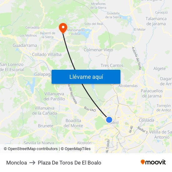 Moncloa to Plaza De Toros De El Boalo map
