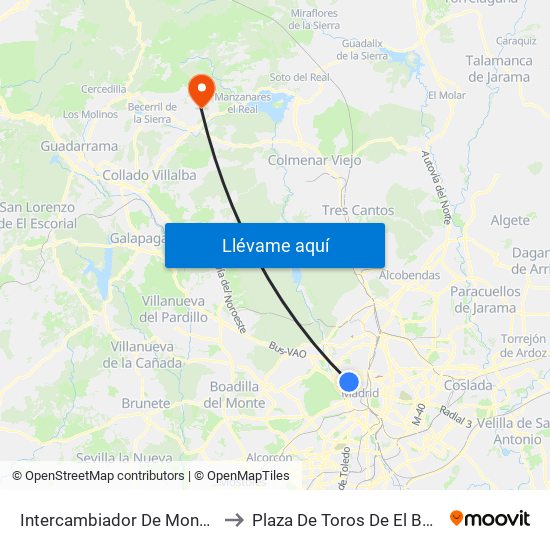 Intercambiador De Moncloa to Plaza De Toros De El Boalo map