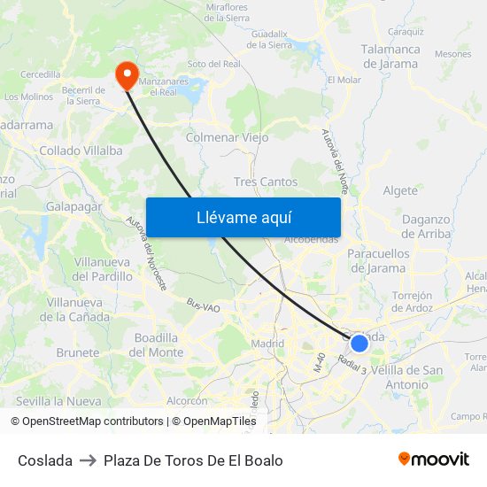 Coslada to Plaza De Toros De El Boalo map